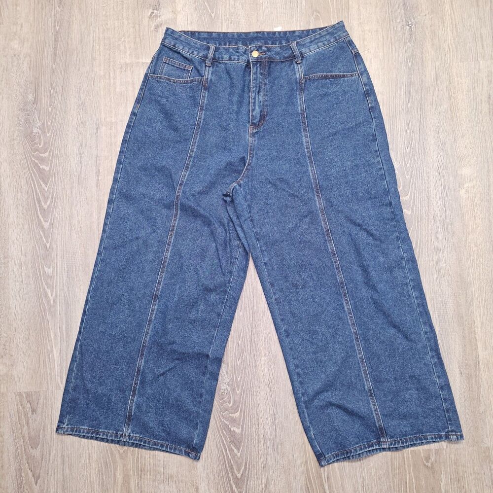 CIDER Denim Women’s 1XL Wide Leg Jeans High Rise Blue Cropped